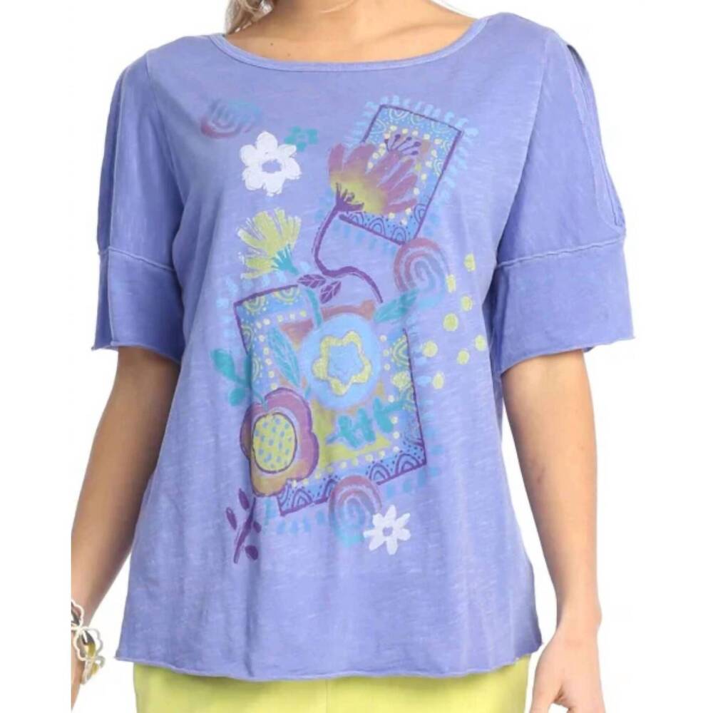 NEW JESS & JANE islands pigment dyed short sleeve top - plus in light blue - Picture 2 of 2